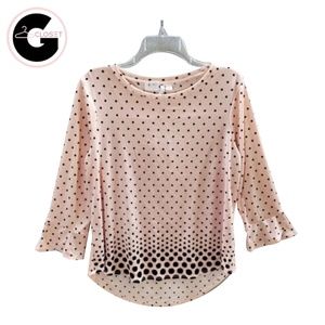 Elle Women's Pink Black Polkadot Half Sleeve Round Neck Blouse M